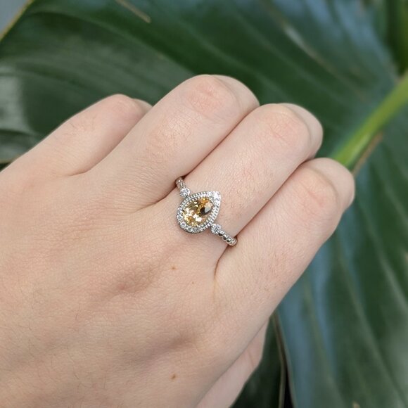 Imperial Topaz Ring in Solid 14K Gold with Natural Diamond Accents - Picture 3 of 8